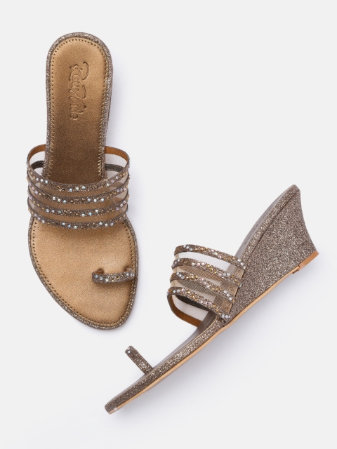 

Raw Hide Gunmetal-Toned Embellished Wedge Sandals, Metallic