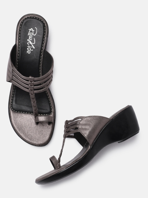 

Raw Hide Gunmetal-Toned & Black Comfort Heels, Metallic