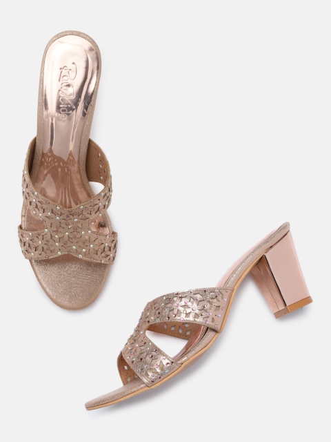 

Raw Hide Women Gold-Toned Embellished Ethnic Block Sandals with Western-Embellishment