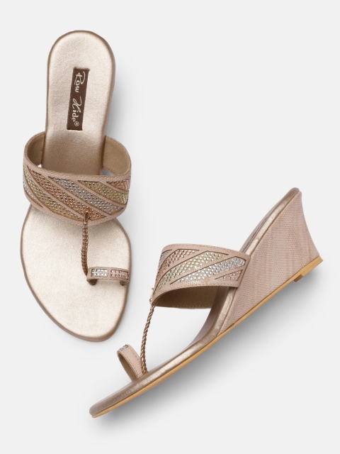 

Raw Hide Rose Gold Embellished Wedge Heels
