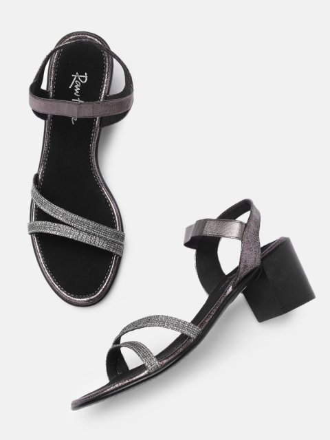 

Raw Hide Women Black Metal Block Sandals