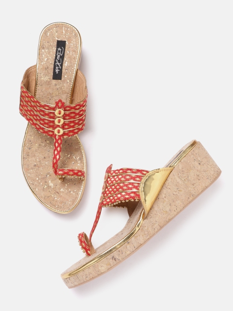 

Raw Hide Women Red & Gold-Toned Woven Design Wedge Heels