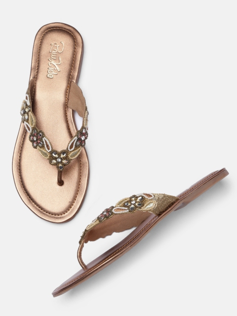 

Raw Hide Women Bronze-Toned Embellished T-Strap Flats