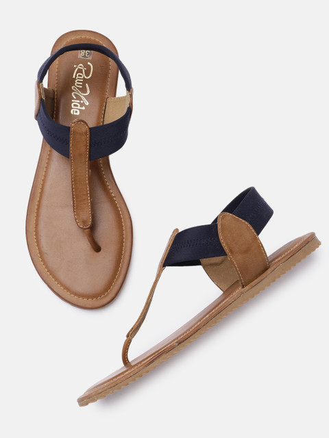 

Raw Hide Women Brown & Navy Blue T-Strap Flats