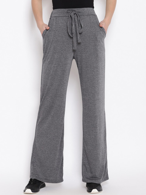

iki chic Women Grey Solid Cotton Straight Fit Wide Leg Track Pants