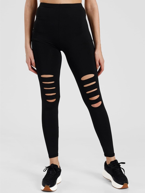 

iki chic Black Solid Ripped Yoga Tights