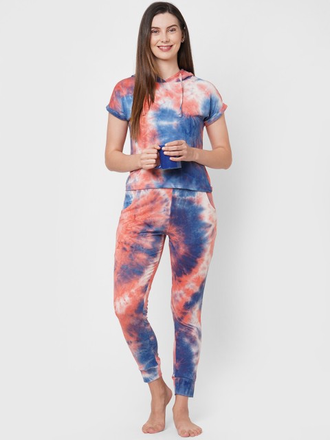 

Sweet Dreams Women Blue & Rust Tie & Dye Printed Polyester Night Suit