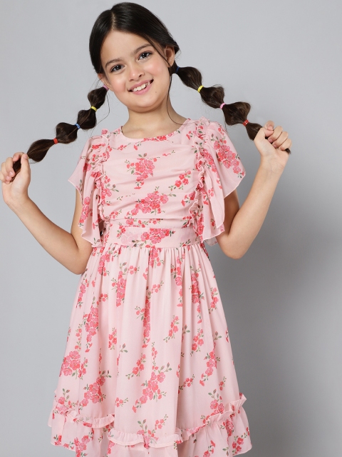 

HERE&NOW Girls Pink Floral Print Fit & Flare Dress