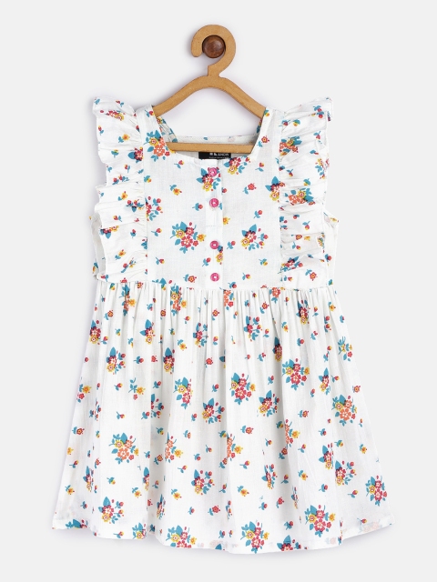 

HERE&NOW Girls White Printed Pure Cotton Fit & Flare Dress