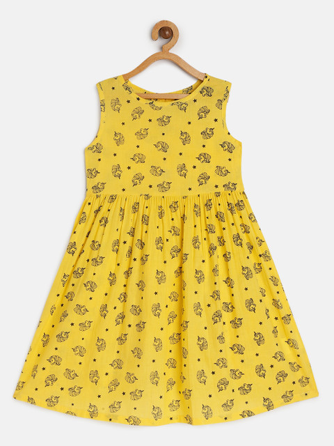 

HERE&NOW Yellow Printed Pure Cotton Dress