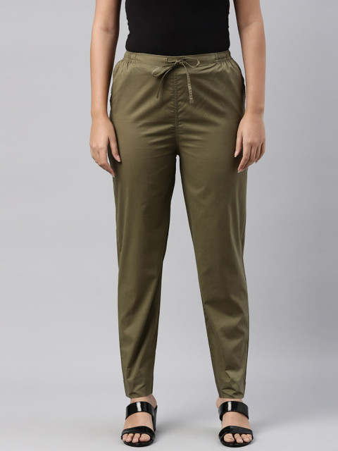 

Go Colors Women Olive Green Cotton Trousers