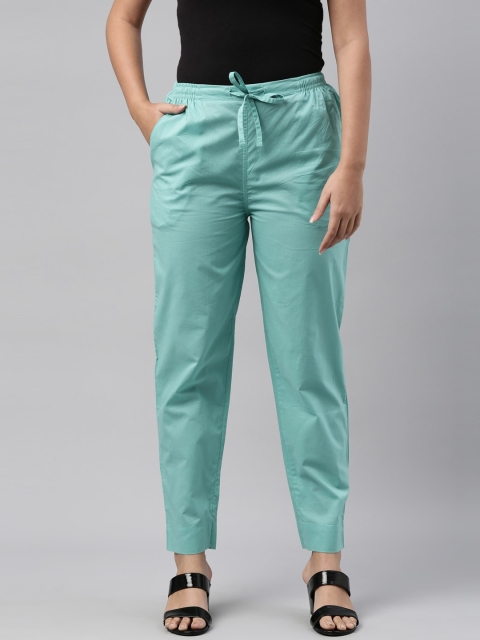 

Go Colors Women Sea Green Cotton Trousers