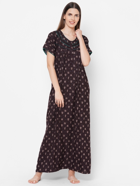 

Sweet Dreams Women Brown Printed Maxi Nightdress