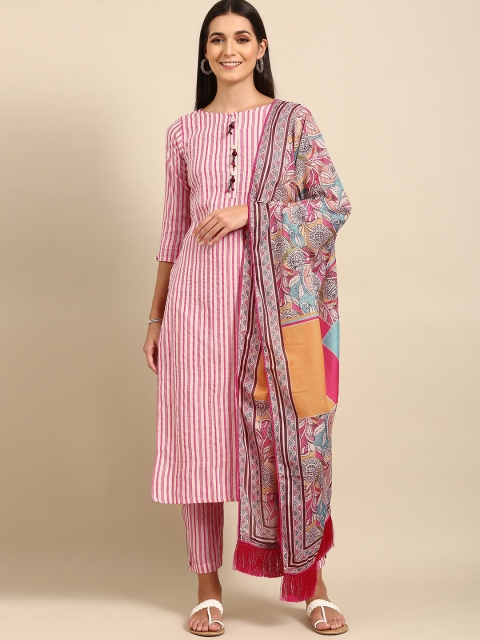 

Tikhi Imli Women Pink Striped Regular Kurta with Palazzos & With Dupatta