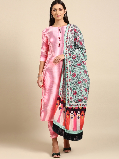 

Tikhi Imli Women Pink Striped Regular Kurta with Palazzos & With Dupatta