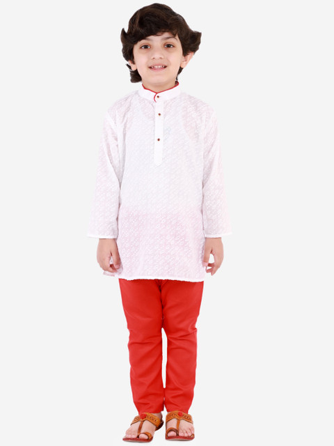 

Superminis Boys Red Embroidered Pure Cotton Kurta with Pyjamas