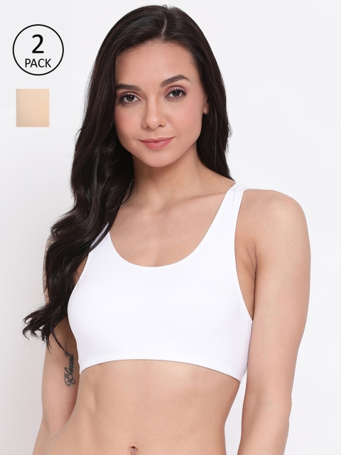 

LYRA Peach-Coloured & White Non Padded Beginners Bra Pack of 2