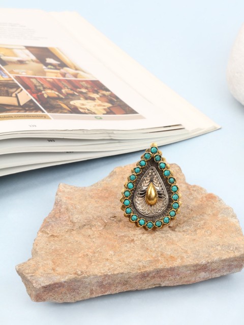 

SANGEETA BOOCHRA Women Green & Gold-Plated Turquoise Studded Handcrafted Finger Ring