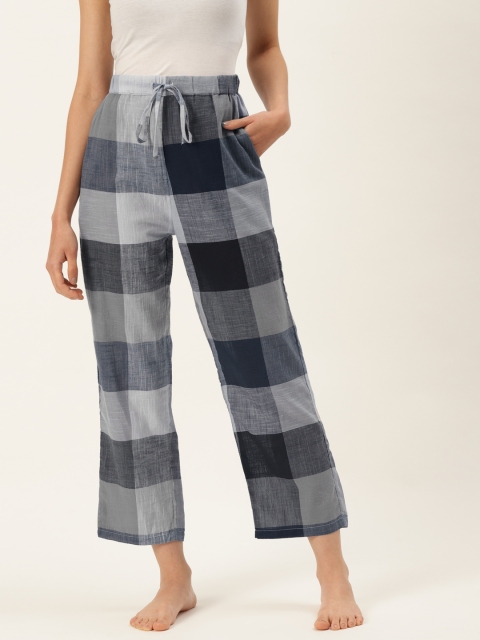 

9teenAGAIN Women Navy Blue & Grey Checked Cotton Lounge Pants