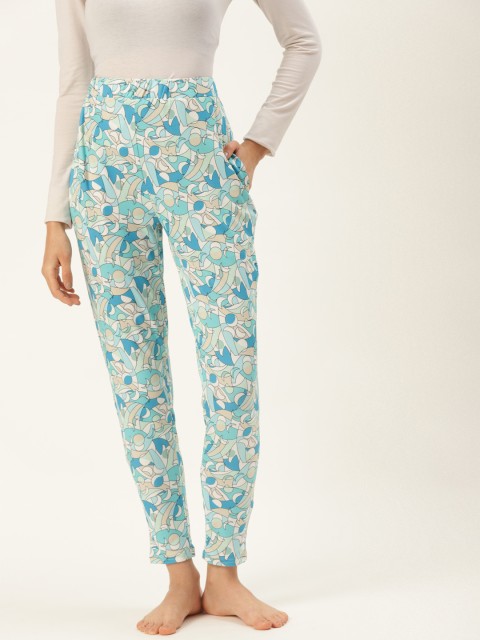 

9teenAGAIN Women Blue & White Printed Lounge Pants