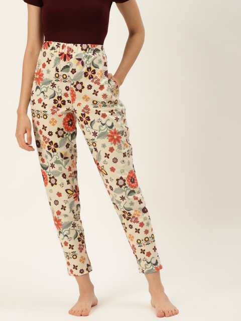 

9teenAGAIN Women Beige & Orange Printed Lounge Pants