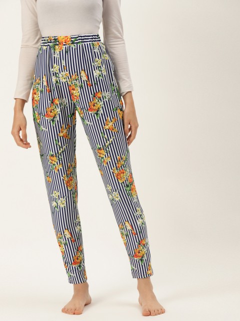 

9teenAGAIN Women Navy Blue & White Floral Printed Lounge Pants