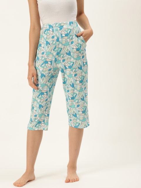 

9teenAGAIN Women Blue & White Printed Lounge Capri