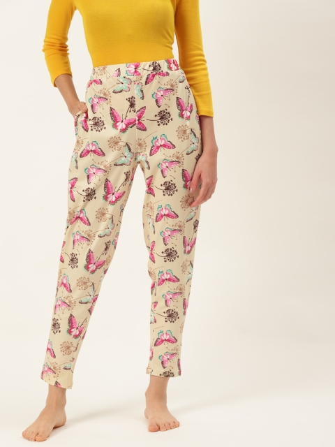 

9teenAGAIN Women Beige Printed Lounge Pants