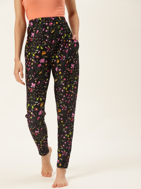 

9teenAGAIN Women Black & Pink Printed Lounge Pants