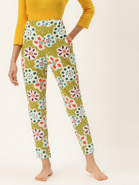 

9teenAGAIN Women Olive Green Floral Printed Lounge Pants