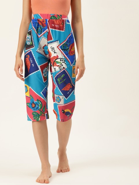 

9teenAGAIN Women Blue & Red Printed Lounge Capri