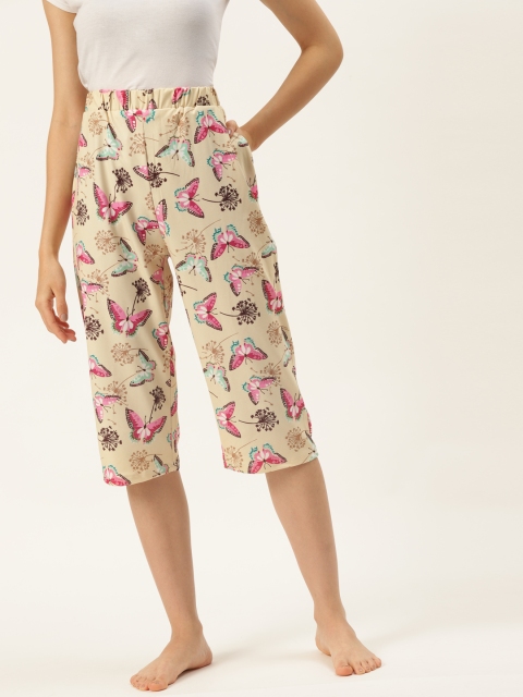 

9teenAGAIN Women Beige Printed Lounge Pants