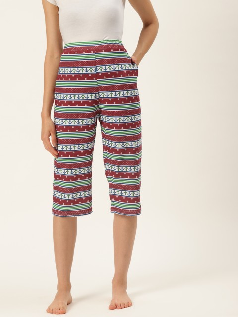 

9teenAGAIN Women Red & Green Printed Lounge Capri