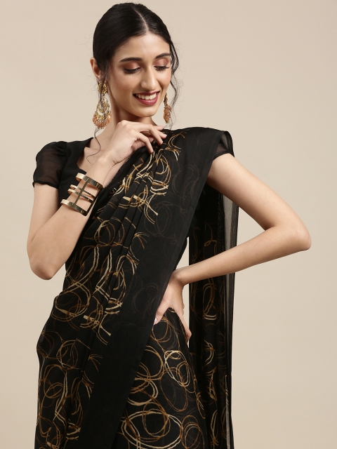 

Tikhi Imli Black & Gold-Toned Printed Saree