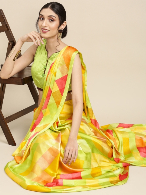 

Tikhi Imli Green & Yellow Printed Saree