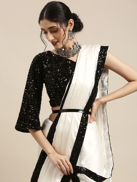 

Tikhi Imli Off White Sequinned Saree with Belt