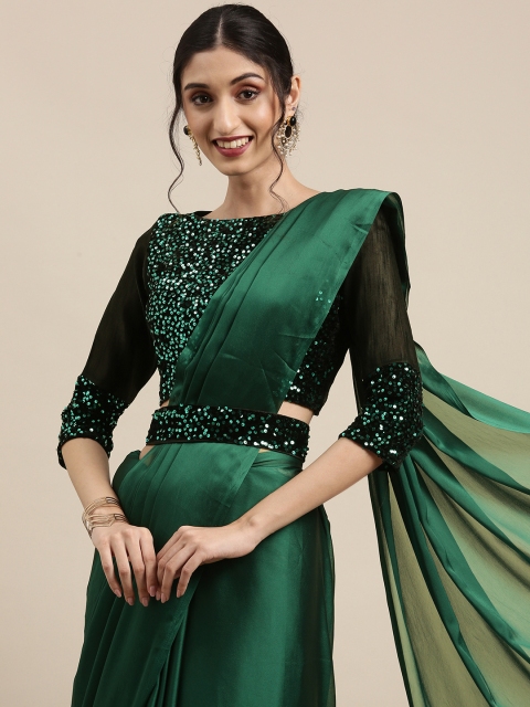 

Tikhi Imli Green Solid Saree with Belt