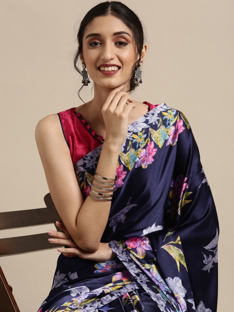 

Tikhi Imli Navy Blue & Pink Floral Saree