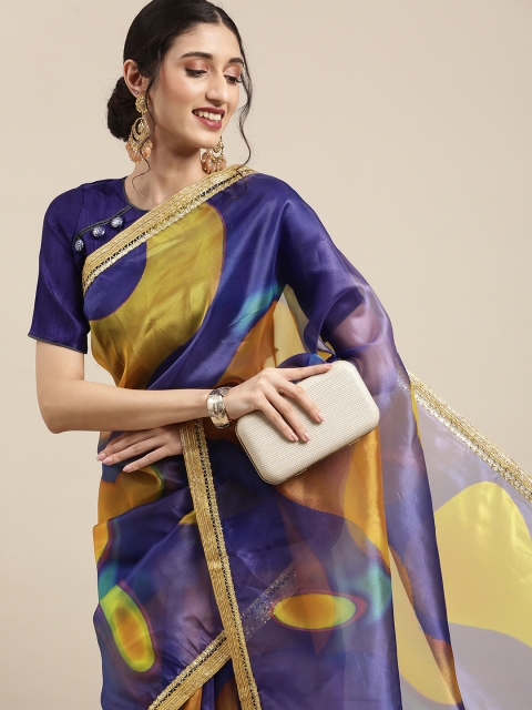 

Tikhi Imli Blue & Mustard Zari Organza Saree
