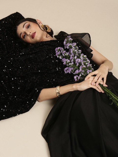 

Tikhi Imli Black Embellished Sequinned Velvet Half & Half Saree