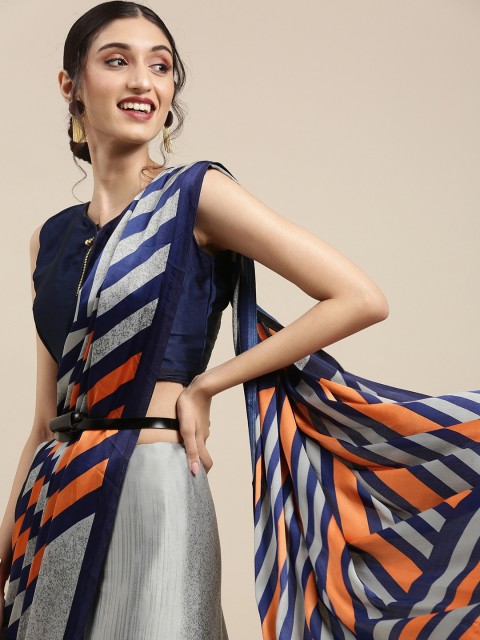 

Tikhi Imli Blue & Grey Printed Saree with Belt