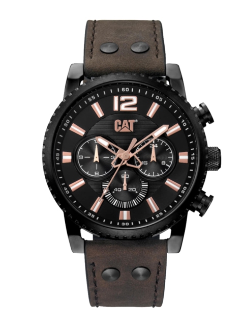 

CAT Men Black Brass Dial & Brown Leather Textured Straps Analogue Watch NP 163 35 139