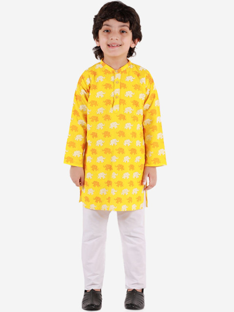 

Chipbeys Boys Yellow Floral Printed Regular Pure Cotton Kurta with Pyjamas