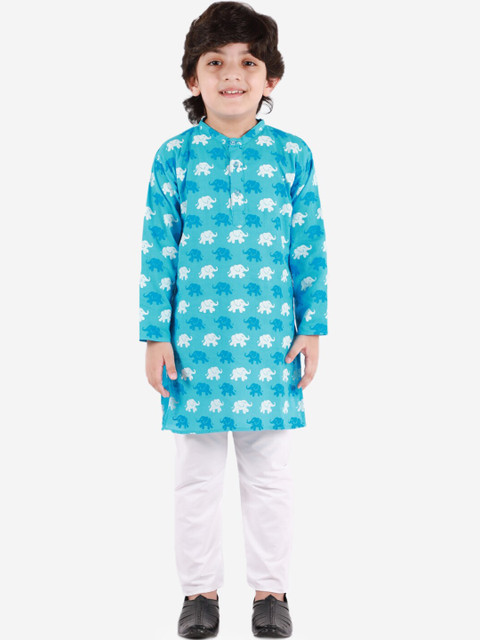 

Chipbeys Boys Blue Floral Printed Regular Pure Cotton Kurta with Pyjamas