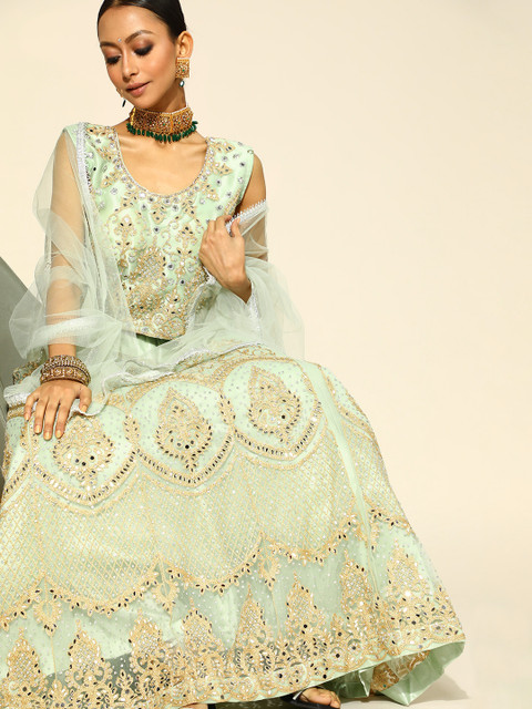 

Chhabra 555 Sea Green & Embellished Thread Work Made to Measure Lehenga & Blouse With Dupatta