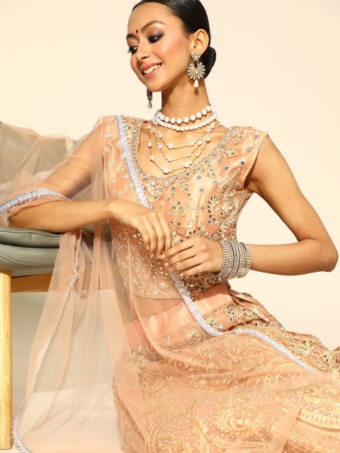 

Chhabra 555 Peach Embroidered Thread Work Made To Measure Lehenga & Blouse with Dupatta