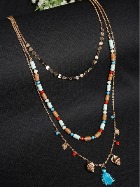 

NEUDIS Gold-Plated & Blue Contemporary Tasseled Layered Necklace