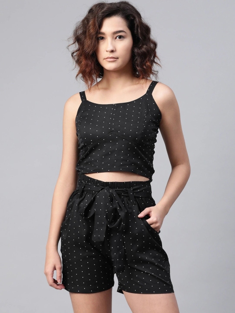 

SIRIKIT Black & White Polka Dots Printed Two-Piece With Waist Tie-Ups