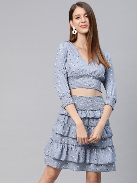 

SIRIKIT Grey Striped Crepe A-Line Dress