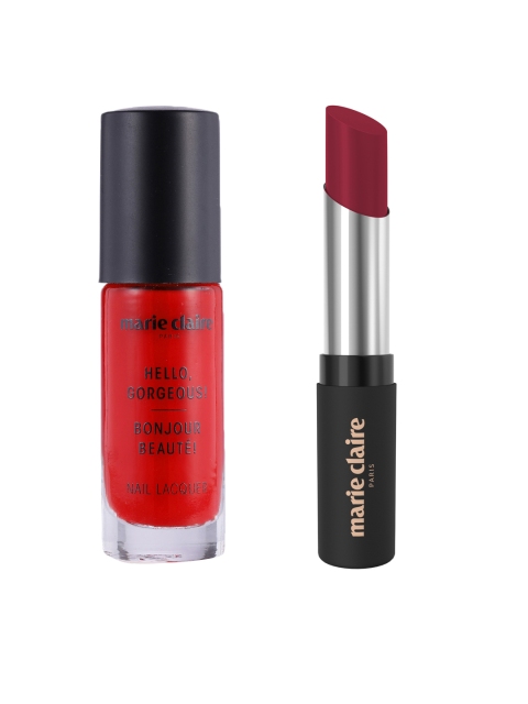 

Marie Claire Set of Matte My Match Lipstick & Hello Gorgeous Nail Lacquer, Red